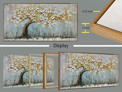 Brushart Gold Tree Wall Art Large Canvas Art Wall Decor for Living Room, Botanical Pictures Paintings Wall Decor Textured Walls for Dining Room Bedroom Home Office, Framed 58"x29"
