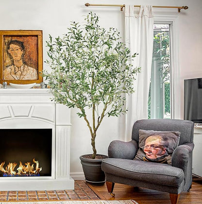 Artificial Olive Tree 7FT with 1476 Leaves Realistic Tall Large Faux Silk Deluxe Plant 84 Inch Black Pot for Indoor Home Office Porch Mall School Hotel Modern Decor Housewarming Gift