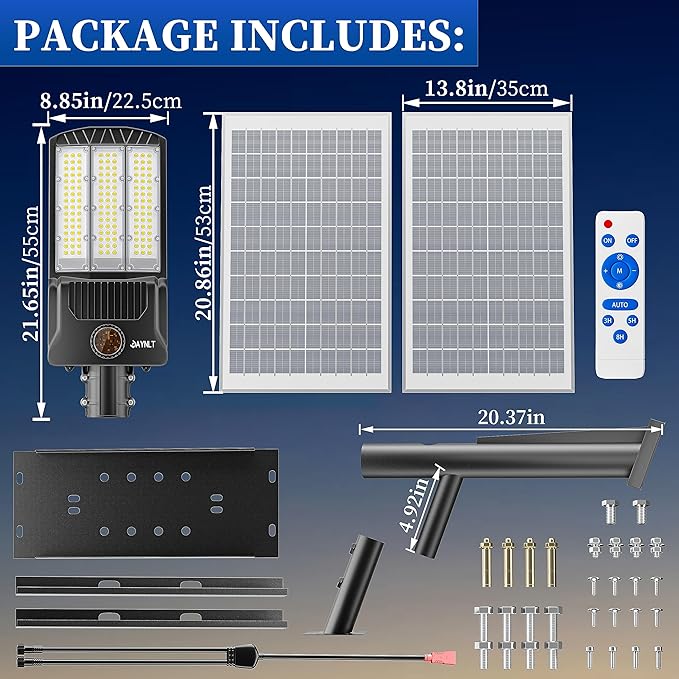 JAYNLT Y-9800W Solar Street Lights Outdoor, 750000LM 6500K High Powered Commercial Parking Lot Lights Dusk to Dawn, Waterproof Solar Security Flood Lamps with Remote for Driveways, Basketball Courts