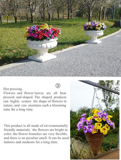 QIANYUN Fake Flowers-13in Pansy Small Wild Flower Artificial Plants Outdoor Plastic Purple Flowers for Home Wedding Kitchen Garden Table Centerpieces Indoor Outdoor Decor (Mixed Color)