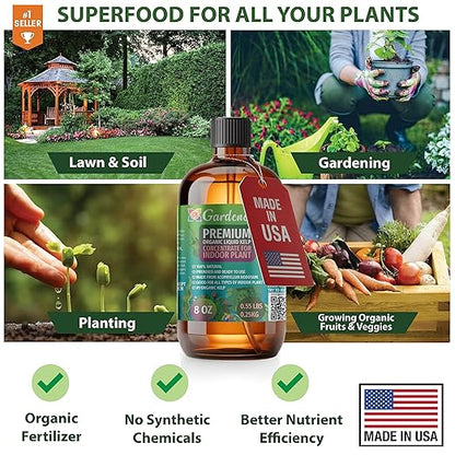 GARDENERA Premium Organic Seaweed & Kelp Superfood for Bonsai Trees Plants - 8 oz - Liquid Kelp Fertilizer Concentrate (Makes 45 Gallons)