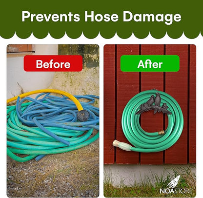Noa Store Garden Hose Holder - Decorative Wrought Iron Wall-Mounted Hose Organizer - Heavy-Duty Wall Mount Water Hose Holder - Hook Rack for Water Hose - Outdoor Hose Holder - H8xL10xW5.7 inches