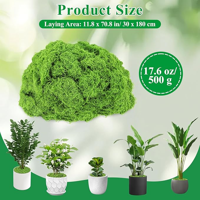 Anglekai 17.6 oz Artificial Moss for Crafts, Decorative Artificial Fake Green Moss for Plants Indoor(500 g) (17.6, Ounces)