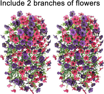 HyeFlora Artificial Flowers for Outdoors Decoration, 2Pcs Fake Hanging Spring Summer Decor, Purple and Hotpink Realistic Plants, UV & Fading Resistant Silk Flower for Porch Patio Balcony Planter Yard