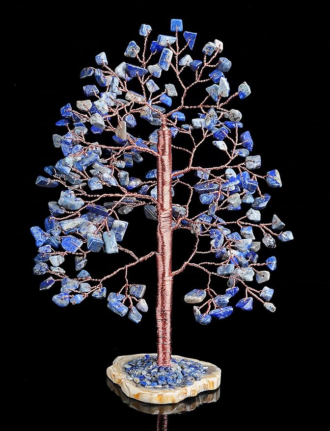 Crocon Lapis Lazuli Gemstone Tree of Life, Handmade, 8 Inch, Blue, Crystal Decoration, Feng Shui, Money Tree, Spiritual Gift