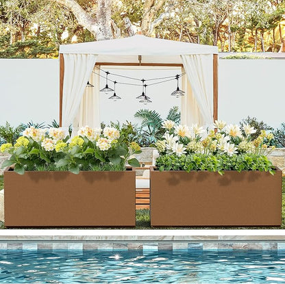 Metal Planter Box Rectangular Planter Box with Drainage Hole, Outdoor Large Planters, All-Weather Use, Rust-Resistance, for Flowers Plants, 38" L × 15" W × 16.3" H, Brown