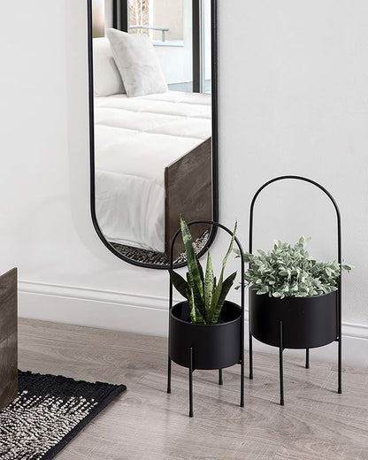 Kate and Laurel Peeto Modern Planter Set, Set of 2, Black, Decorative Freestanding Planters for Indoor Plants