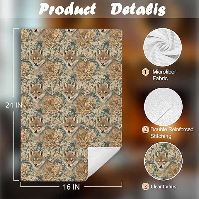 Vintage Botanical Fox Kitchen Towels, Whimsical Forest Wildlife Animal Decorative Hand Towels for Bathroom, Fox Gifts for Women Dish Tea Towel for Kitchen Decor, 16x24 Inch