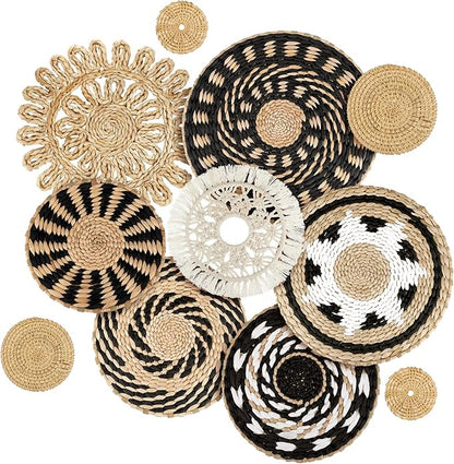 Tatuo 11 Pcs Boho Wall Basket Decor Decorative Bulrush Woven Basket Wall Decor Art Round Farmhouse Hanging Baskets for Kitchen Rustic Home Summer Decorations, Multi Sizes(Boho)