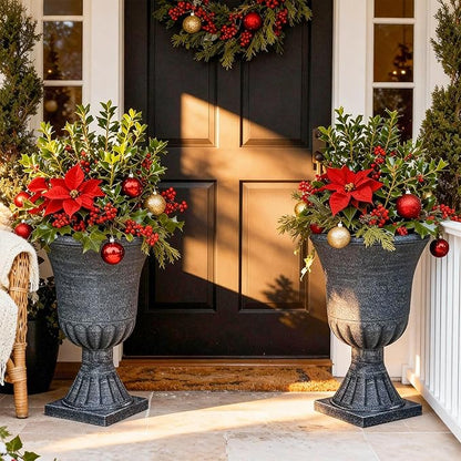 22" Tall Planters Set of 2, Washed Black Urn Outdoor Pots for Plants, Versatile Indoor/Outdoor Flower Pots w/Drainage Holes for Patio, Garden, Porch & Living Room Decor, Ideal Gift