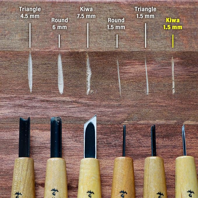 Wazakura Made in Japan Bonsai Chisel Single Bevel Skewed Hand Carving Tool 1.5 mm for Jin Shari Making, DIY Woodcarving Knife for Experts and Beginners (Single Bevel Skewed Kiwa Shape 1.5 mm)