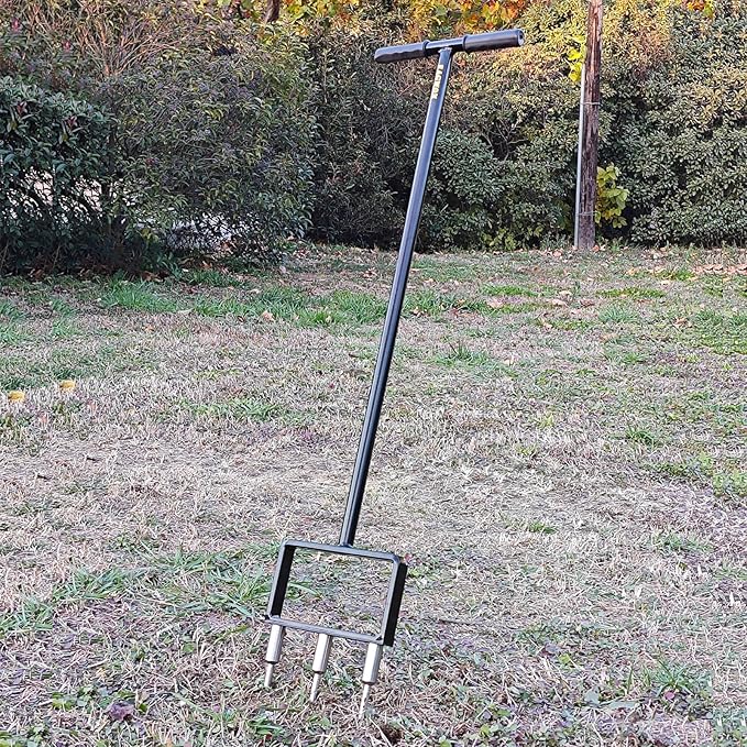 Lawn Aerator, Core Aerator Lawn Tool, Stainless Steel 3-Corer Lawn Hand Aeration – Manual Yard Plug Aerator for Compacted Garden Soil, Garden Care, Gardening Core Aeration Tool (Spike Tine)