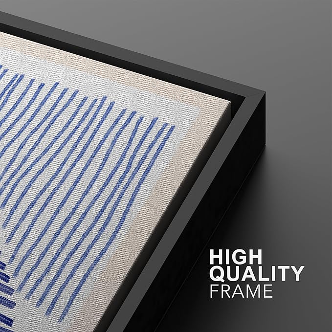 Ashbrook Framed Wall Art Print Set Navy Blue Geometric Color Block Lines Abstract Shapes Illustrations Modern Art Boho Scenic Colorful Chic for Living Room, Bedroom, Office - 16"x24"x3 Black