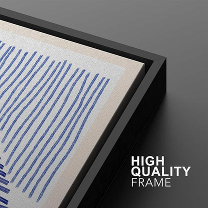 Ashbrook Framed Wall Art Print Set Navy Blue Geometric Color Block Lines Abstract Shapes Illustrations Modern Art Boho Scenic Colorful Chic for Living Room, Bedroom, Office - 16"x24"x3 Black