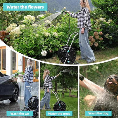 Garden Hose Reel Cart, Metal Heavy Duty Garden Hose Reel with Wheels,Portable Hose Carts Holds 50-120 feet,Hose Reel for Outdoor, Backyards, Gardens or Lawns