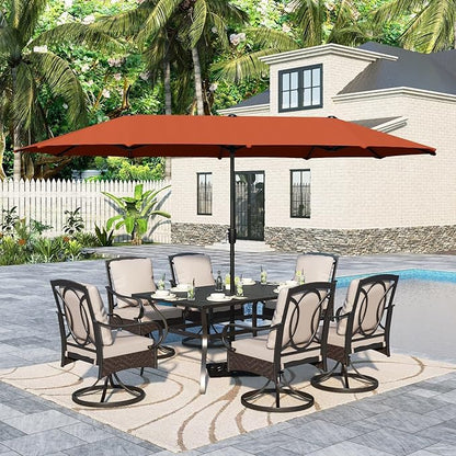 Sophia & William Patio Table and Chairs Set with Umbrella 8 Piece Outdoor Dining Set for 6 with 13ft Double-Sided Patio Red Umbrella, 6 x Swivel Patio Chairs, 1 Metal Table for Lawn Garden
