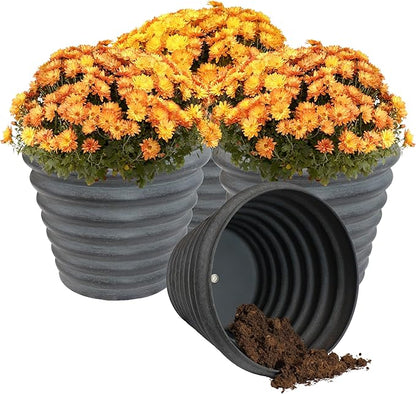 Sunnydaze Molly 12.5" Metal Outdoor Plant Pot Set with Drainage Holes and Rubber Plugs - Matte Gray - Set of 4