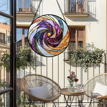 Stained Glass Window Hanging, Colorful Abstract Spiral Pattern Suncatcher for Doors Window Home Sun Catchers Decoration Mother's Day Birthday Gifts for Women, Men, and Mom 7.8 in