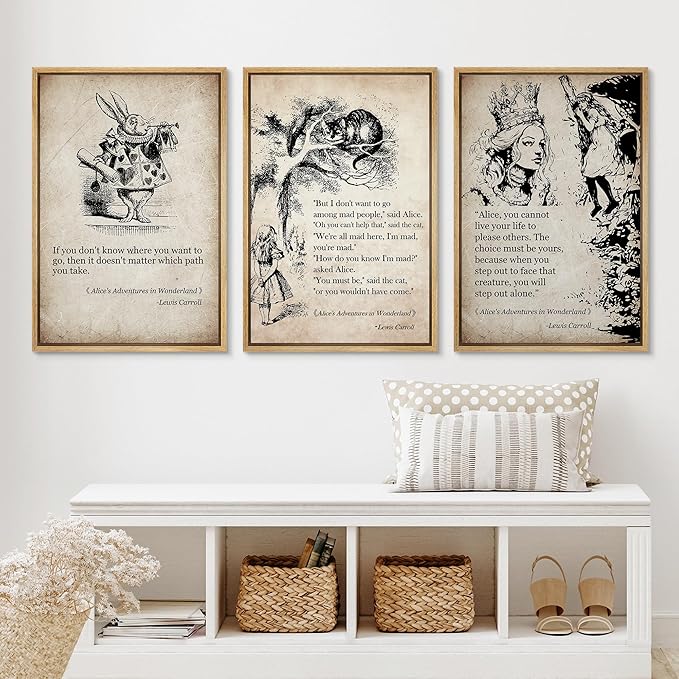 Ashbrook Framed Canvas Print Wall Art Set European Fairy Tale Sketchbook Wall Art Nature Wilderness Illustrations Decorative Floral Botanical Retro Calm/Relax/Cozy for Bedroom - 16"x24"x3 Natural