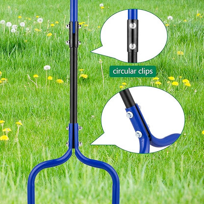Spike Tine Fork Lawn Aerator - Four 5.2'' Stainless Steel Spikes Manual Gardening Hand Tool - Grass Dethatcher Aerator Lawn Tool with Solid Tines for Compacted Soil - Lawn Plugger Aerator.
