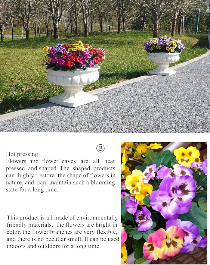Fake Flowers Pansy African violets Small Wild Flower Daisy 9 Bundles Faux Plastic Purple Flowers for Home Wedding Kitchen Garden Table Centerpieces Indoor Outdoor Decor (9Pcs Yellow pink purple)