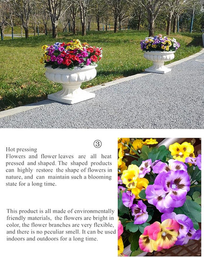 Fake Flowers Pansy African violets Small Wild Flower Daisy 9 Bundles Faux Plastic Purple Flowers for Home Wedding Kitchen Garden Table Centerpieces Indoor Outdoor Decor (9Pcs Yellow pink purple)