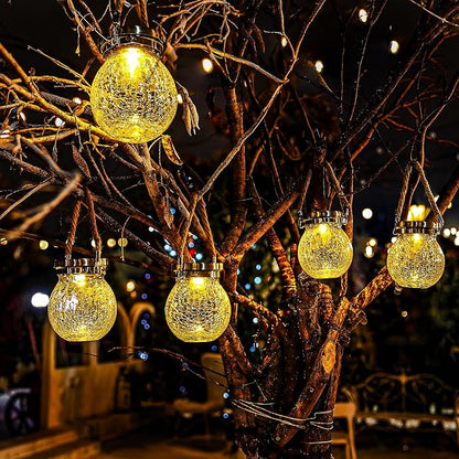 Cooo Christmas Gifts 6 Pack Solar Lanterns Waterproof Outdoor Heavy Crackle Glass a Big Warm LED Stainless Steel Lid 215% Solar for Women Mom Grandma Landscape Path Lights Garden Yard Backyard Decor