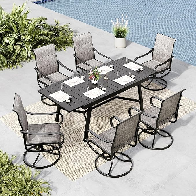 MFSTUDIO Outdoor Dining Set for 6, Expandable Patio Table and Chairs Set, 7 Piece Patio Furniture Set for Deck/Backyard/Poolside/Garden