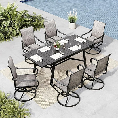 MFSTUDIO Outdoor Dining Set for 6, Expandable Patio Table and Chairs Set, 7 Piece Patio Furniture Set for Deck/Backyard/Poolside/Garden