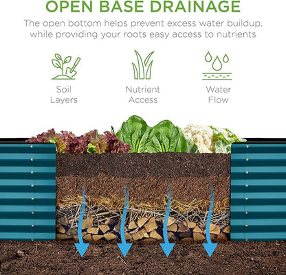 Best Choice Products 8x2x2ft Raised Outdoor Metal Garden Bed, Rectangular Planter Box for Herbs, Flowers, and Deep Root Vegetables w/ 240 Gallon Capacity - Peacock Blue