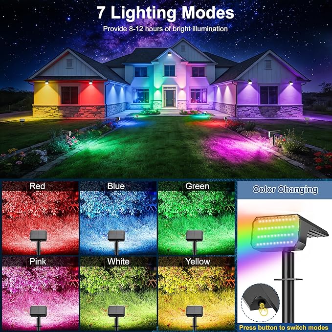 LANSOW Solar Spot Lights Outdoor Color Changing, 12Pack/7 Modes Waterproof Solar Christmas Landscape Spotlights, LED Solar Powered Flood Lights for Yard Garden Pathway Outside Halloween, Auto ON/Off
