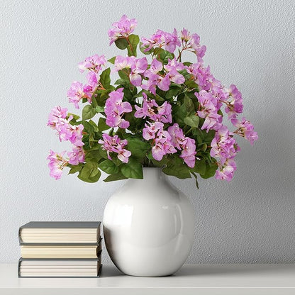 4 Pcs Artificial Flowers Bougainvillea Outdoor Artificial Plants Faux Flowers with Stems Silk Flowers for Wedding Porch Living Garden Decor Without Vase (4PCS,White Purple)