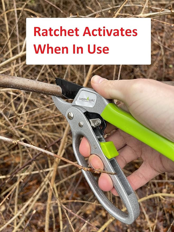 GARDEN GURU Professional Ratchet Pruning Shears Clippers – 4X Cutting Power – Ratcheting Garden Anvil Pruners Scissors - Makes Tough Cuts Easy - Ergonomic Handles - 1 Case (50 Pcs)