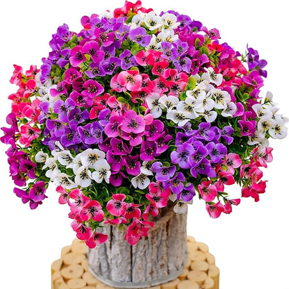 Artificial Pansies Flowers Outdoor Fake Plants - 16 Bundles UV Resistant No Fade Faux Shrubs Plastic Greenery Home Garden Porch Patio Decoration (16, Mixed01)