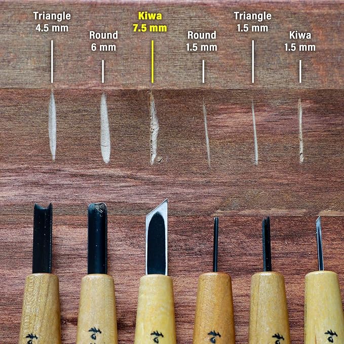 Wazakura Made in Japan Bonsai Chisel Single Bevel Skewed Hand Carving Tool 0.3 in (7.5 mm) for Jin Shari Making, DIY Woodcarving Knife for Experts and Beginners (Single Bevel Skewed Kiwa Shape 7.5 mm)