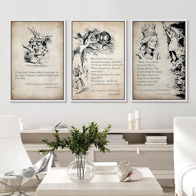 Ashbrook Framed Canvas Print Wall Art Set European Fairy Tale Sketchbook Wall Art Nature Wilderness Illustrations Decorative Floral Botanical Retro Calm/Relax/Cozy for Bedroom - 16"x24"x3 WHITE