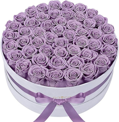 50 Piece Roses in a Velvet Box, Flowers for Delivery, Presereved Flowers Birthday Gifts for Women Mom and Wife (Lavender)