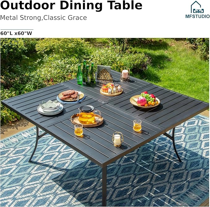 MFSTUDIO Outdoor Dining Set for 8, Patio Table and Chairs Set with Umbrella Hole, 9 Piece Outdoor Patio Furniture Set for Deck/Backyard/Poolside/Garden