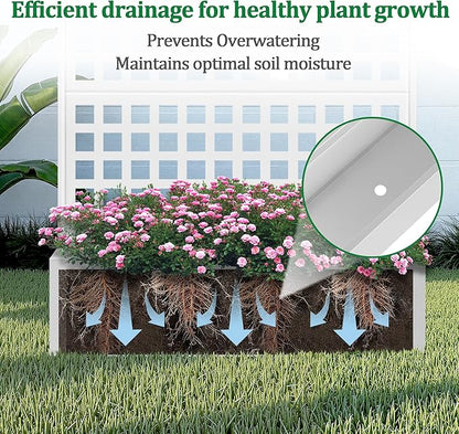 Metal Raised Garden Bed with Trellis, 2 in 1 Trellis with Planter Box & Privacy Screen for Climbing Plants, Vine, Outdoor Standing Flower Beds with Drainage Holes, 47.2" L x 16.7" W x 70.8" H, White