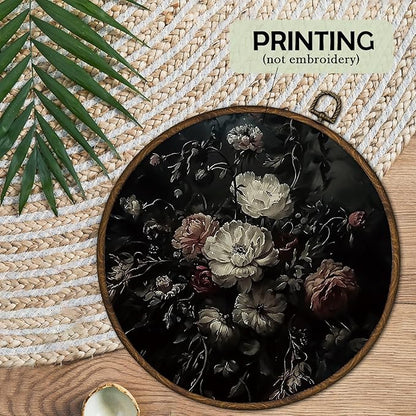 cvjutf Witchy Gothic Floral Wall Art Decor Framed, Moody Gothic Botanical Flower Round Wall Decor, Rustic Dark Academia Cottagecore Flower Canvas Prints Art for Home Living Room Gallery, 10x10 Inch