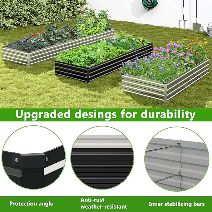 2PCS 10x3x1ft Galvanized Metal Raised Garden Bed Kit,Outdoor Planter Box Vegetables,Flowers,Herbs Durable Rust-Resistant Patio Gardening Beds,Black