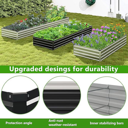 2PCS 8x4x1ft Galvanized Metal Raised Garden Bed Kit,Outdoor Planter Box Vegetables,Flowers,Herbs Durable Rust-Resistant Patio Gardening Beds,Black