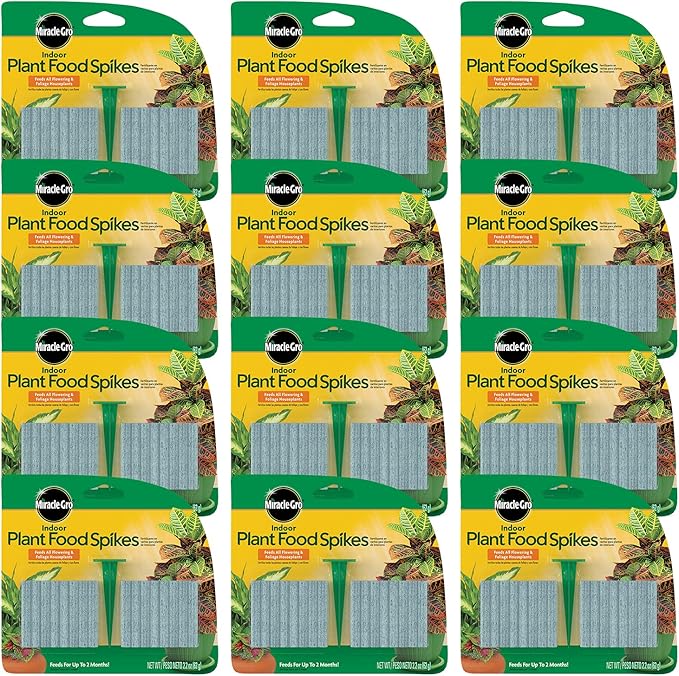 Scotts Indoor Plant Food Spikes, Includes 48 Spikes - Continuous Feeding for all Flowering and Foliage Houseplants - NPK 6-12-6, 48 Count (Pack of 12)