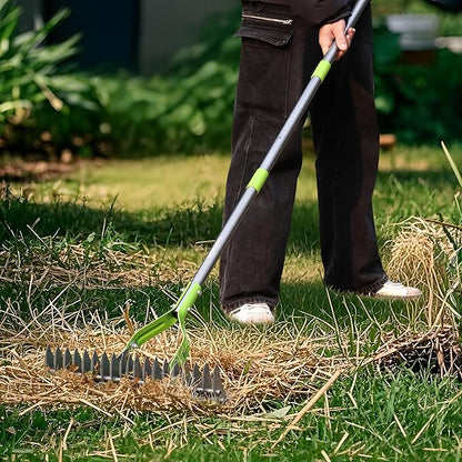WORKPRO Thatch Rake, 15-Inch Thatching Rake for Lawns, Heavy Duty Dethatcher Rakes with 5FT Handle, Dethatching Rakes with Adjustable Head for Removing Dead Grass and Clippings, Loosening Soil