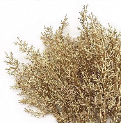 PASYOU Fake Plants Golden Antlers Flowers Decoration for Christmas, Artificial Grass Plastic Faux Outdoor Indoor Home Garden Party Room Bedroom Office Wedding Table Centerpiece DIY Decor, Gold 2 Pack