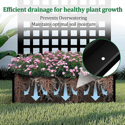 Metal Raised Garden Bed with Trellis, 2 in 1 Trellis with Planter Box & Privacy Screen for Climbing Plants, Vine, Outdoor Standing Flower Beds with Drainage Holes, 35.4" L x 16.7" W x 70.8" H, Black