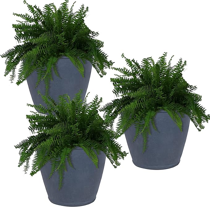 Sunnydaze 24-Inch Anjelica Large Plastic Pot for Plants - Double-Walled Outdoor Polyresin Round Planter Porch Pot with Drillable Drainage Holes - Slate - 3pk