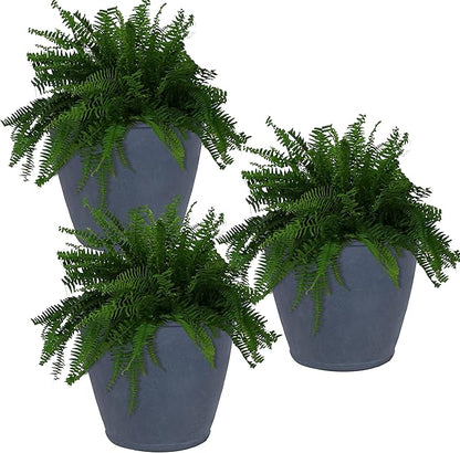 Sunnydaze 24-Inch Anjelica Large Plastic Pot for Plants - Double-Walled Outdoor Polyresin Round Planter Porch Pot with Drillable Drainage Holes - Slate - 3pk