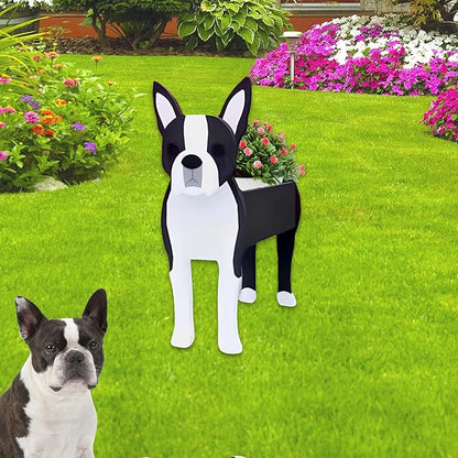 Boston Dog Planter Plant Pots,Cute Dog Flower Planter,Gifts for Pet Lovers,Unique Animal Plant Pots,Office,Indoor Outdoor Garden Decor(9.45 * 6.73 * 13.39in)
