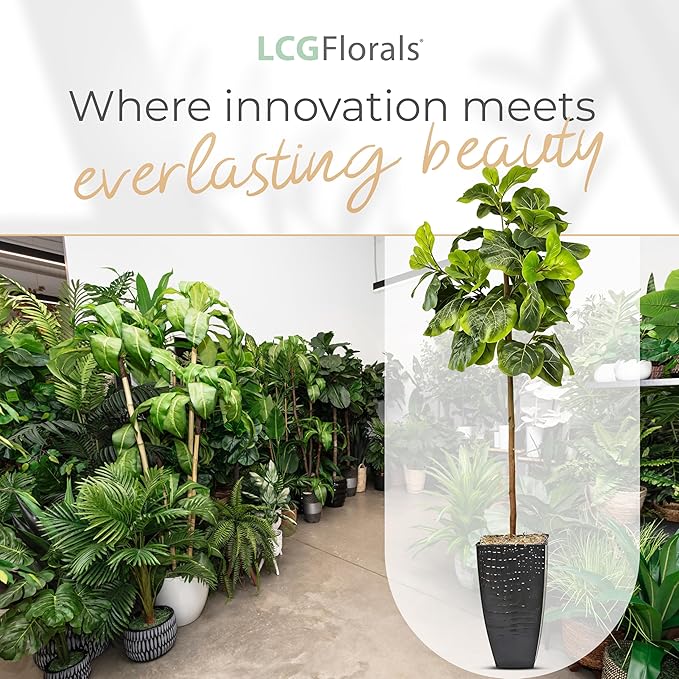 5ft Artificial Fiddle Leaf Fig Tree - Real Wood Trunk, Preassembled, No Maintenance Indoor Faux Plant in Black Metal Pot - Living Room, Home & Office Decor